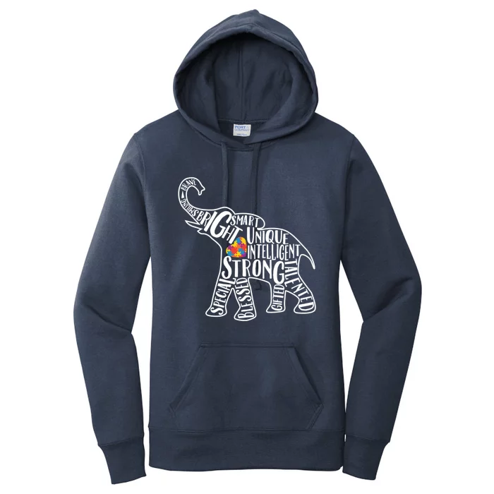 Autism Awareness Elephant Gift Heart Puzzle Piece Gift Women's Pullover Hoodie