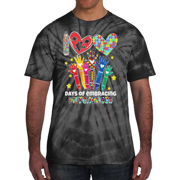 Autism Awareness Embrace Differences 100 Days Of School Tie-Dye T-Shirt