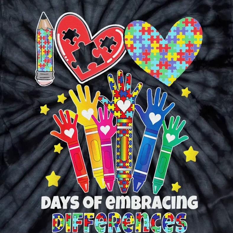 Autism Awareness Embrace Differences 100 Days Of School Tie-Dye T-Shirt