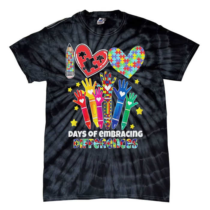 Autism Awareness Embrace Differences 100 Days Of School Tie-Dye T-Shirt