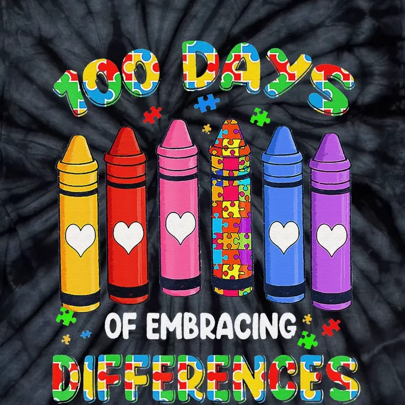 Autism Awareness Embrace Differences 100 Days Of School Tie-Dye T-Shirt