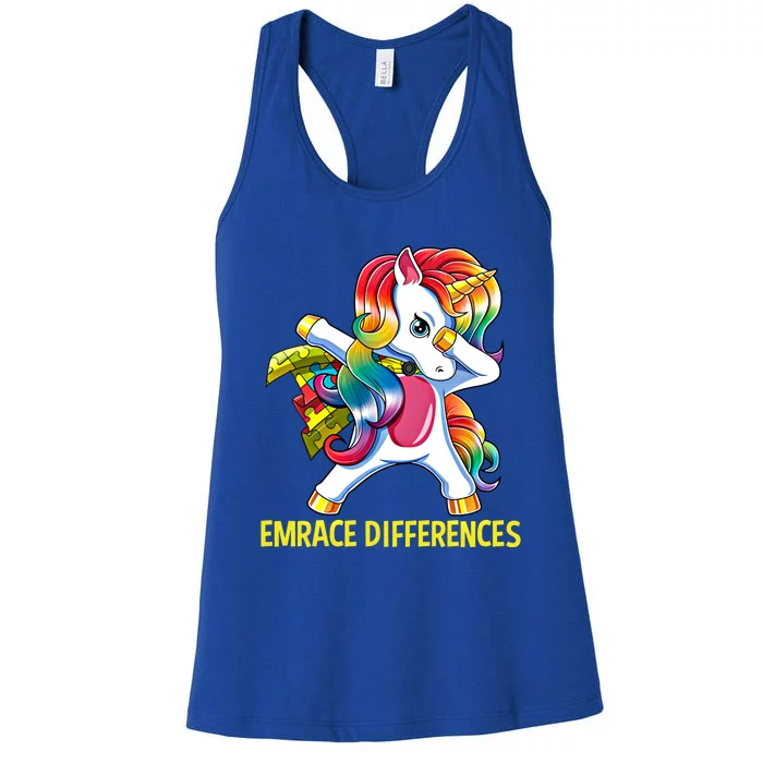 Autism Awareness Embrace Differences Dabbing Unicorn Gift Great Gift Women's Racerback Tank