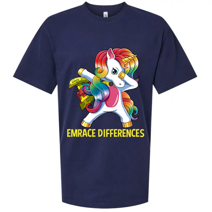 Autism Awareness Embrace Differences Dabbing Unicorn Gift Meaningful Gift Sueded Cloud Jersey T-Shirt