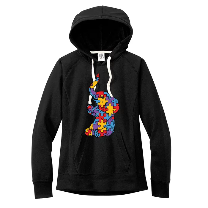 Autism Awareness Elephant Puzzle Pieces Women's Fleece Hoodie