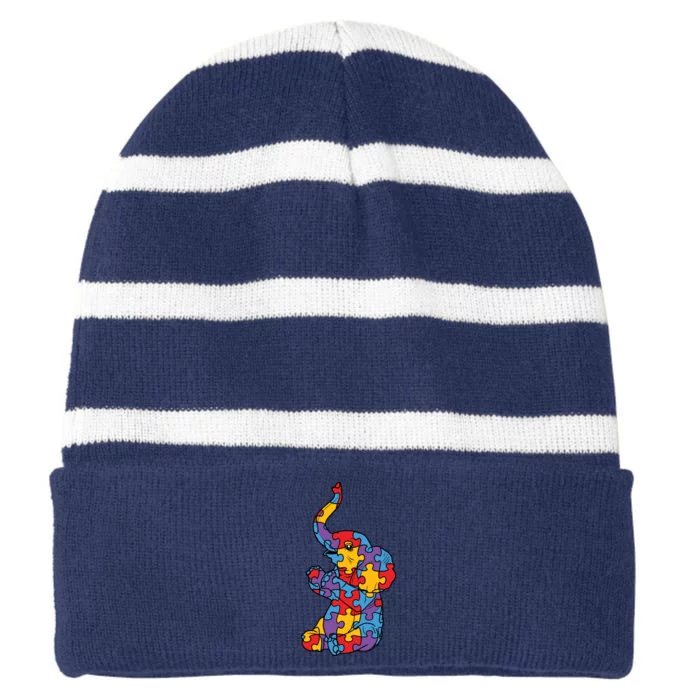 Autism Awareness Elephant Puzzle Pieces Striped Beanie with Solid Band