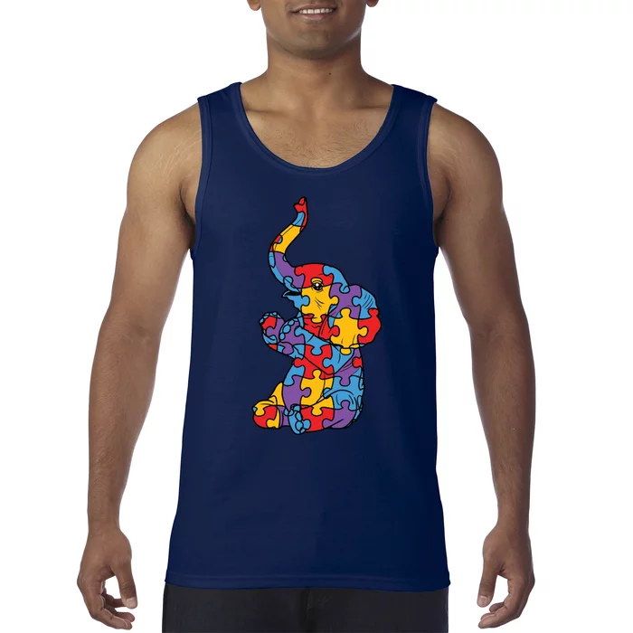 Autism Awareness Elephant Puzzle Pieces Tank Top