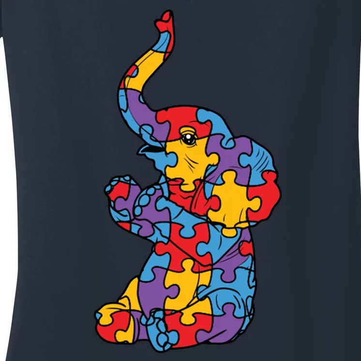 Autism Awareness Elephant Puzzle Pieces Women's V-Neck T-Shirt