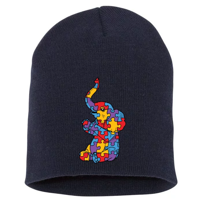 Autism Awareness Elephant Puzzle Pieces Short Acrylic Beanie