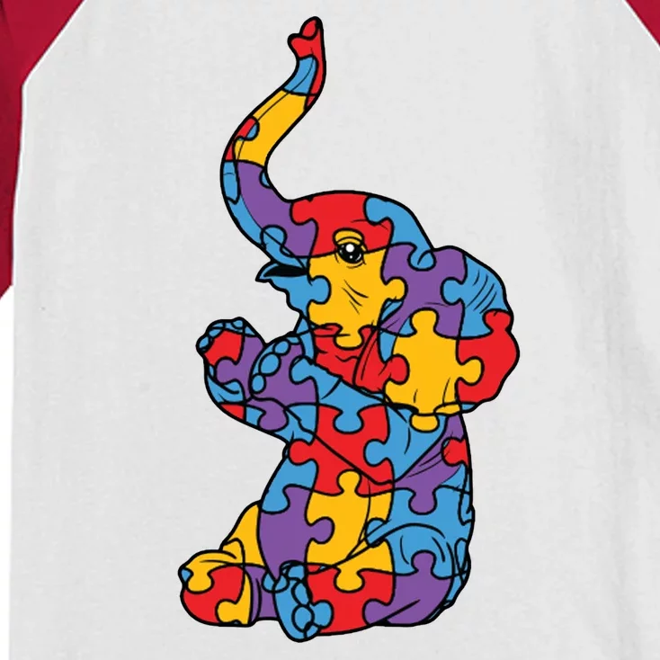 Autism Awareness Elephant Puzzle Pieces Kids Colorblock Raglan Jersey