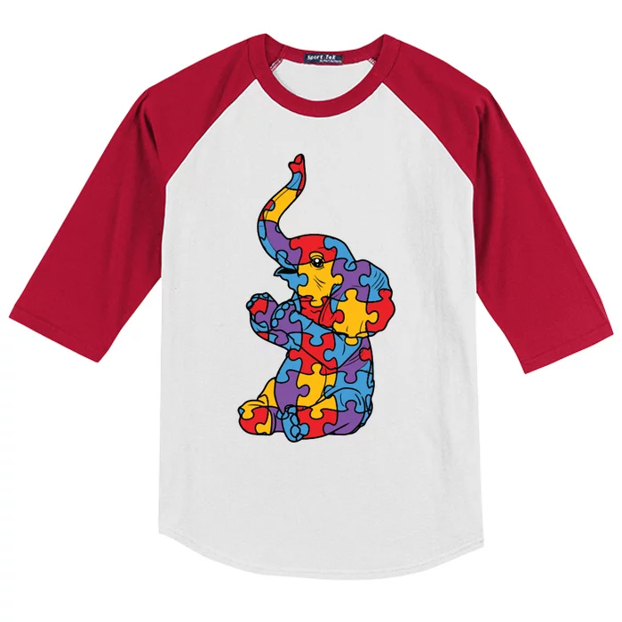 Autism Awareness Elephant Puzzle Pieces Kids Colorblock Raglan Jersey