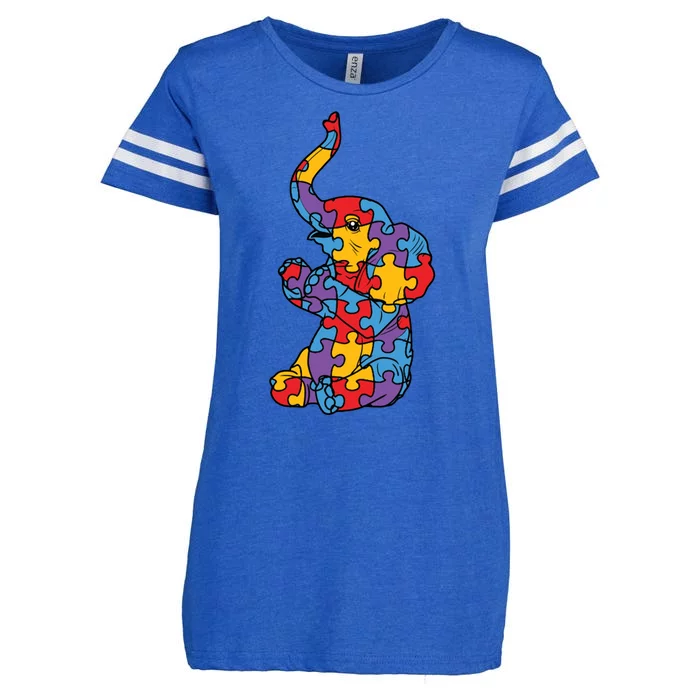 Autism Awareness Elephant Puzzle Pieces Enza Ladies Jersey Football T-Shirt