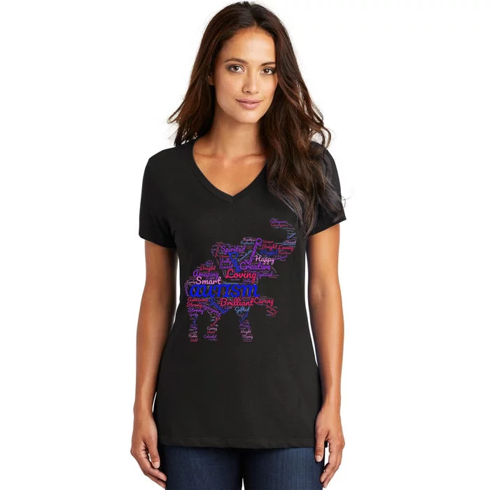 Autism Awareness Elephant Women's V-Neck T-Shirt