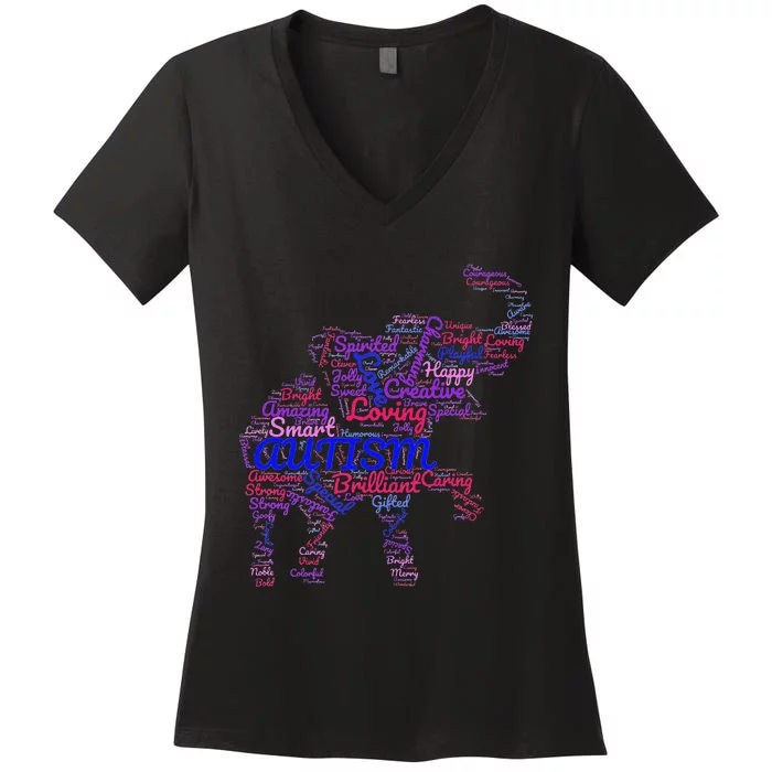 Autism Awareness Elephant Women's V-Neck T-Shirt