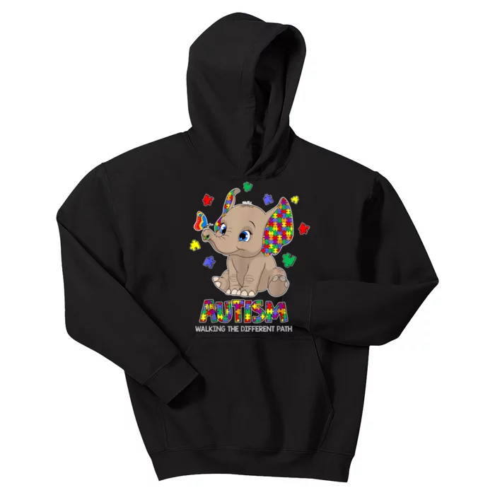 Autism Awareness Elephant Walking The Different Path Puzzle Kids Hoodie