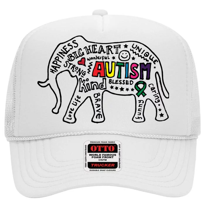 Autism Awareness Elephant Pride High Crown Mesh Trucker Hat