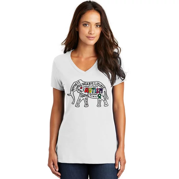 Autism Awareness Elephant Pride Women's V-Neck T-Shirt