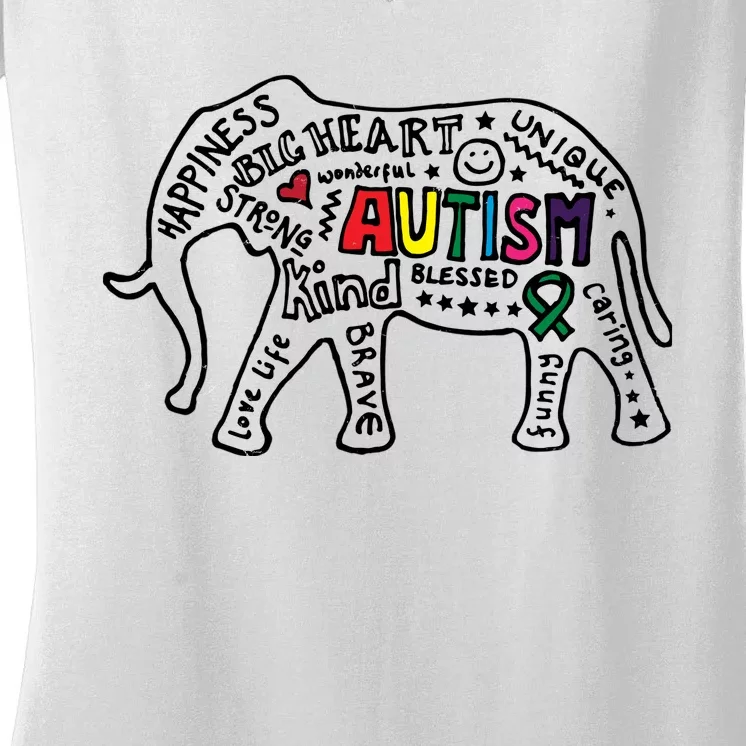 Autism Awareness Elephant Pride Women's V-Neck T-Shirt