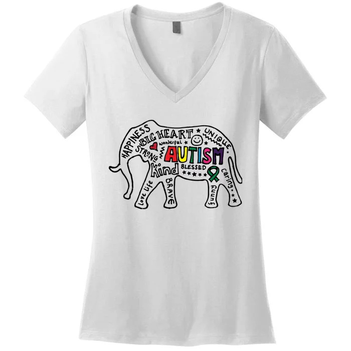 Autism Awareness Elephant Pride Women's V-Neck T-Shirt