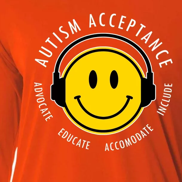 Autism Acceptance Educate Smiley Headphone Cooling Performance Long Sleeve Crew