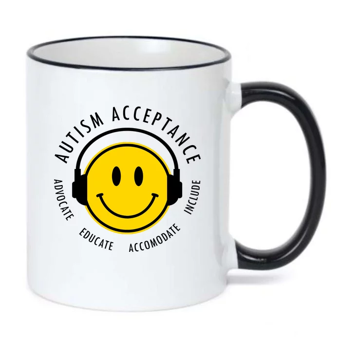 Autism Acceptance Educate Smiley Headphone Black Color Changing Mug