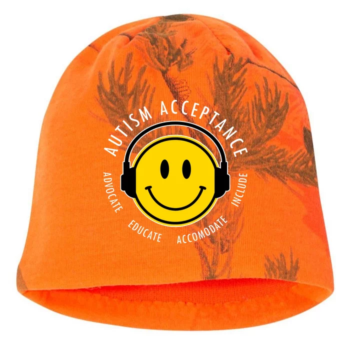 Autism Acceptance Educate Smiley Headphone Kati - Camo Knit Beanie