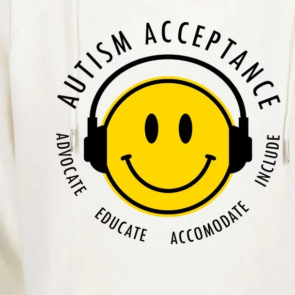 Autism Acceptance Educate Smiley Headphone Womens Funnel Neck Pullover Hood