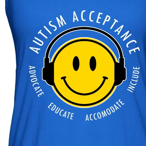 Autism Acceptance Educate Smiley Headphone Ladies Essential Flowy Tank