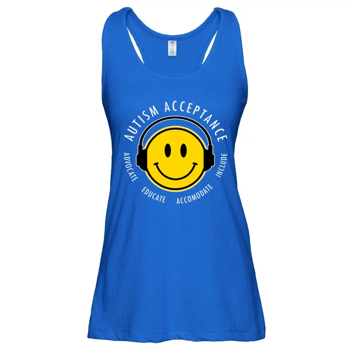 Autism Acceptance Educate Smiley Headphone Ladies Essential Flowy Tank