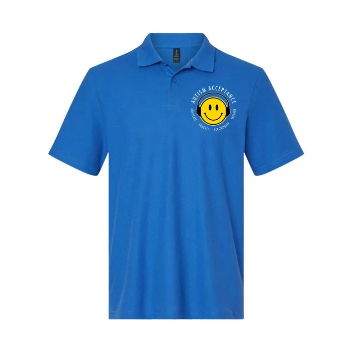 Autism Acceptance Educate Smiley Headphone Softstyle Adult Sport Polo