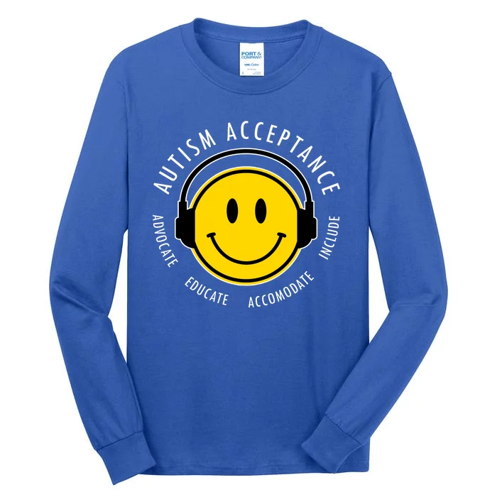 Autism Acceptance Educate Smiley Headphone Tall Long Sleeve T-Shirt