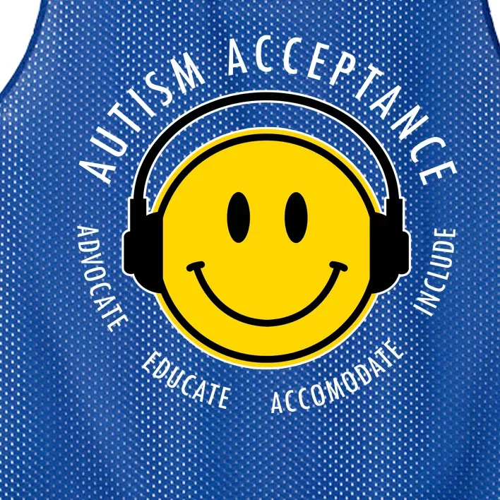 Autism Acceptance Educate Smiley Headphone Mesh Reversible Basketball Jersey Tank