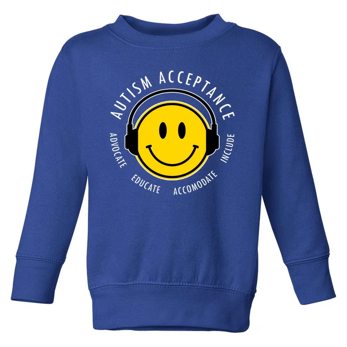 Autism Acceptance Educate Smiley Headphone Toddler Sweatshirt