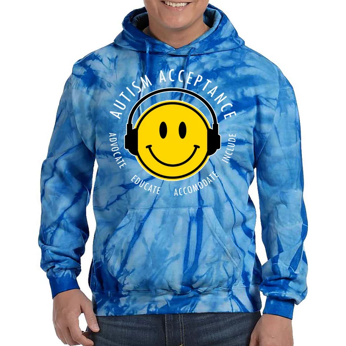 Autism Acceptance Educate Smiley Headphone Tie Dye Hoodie