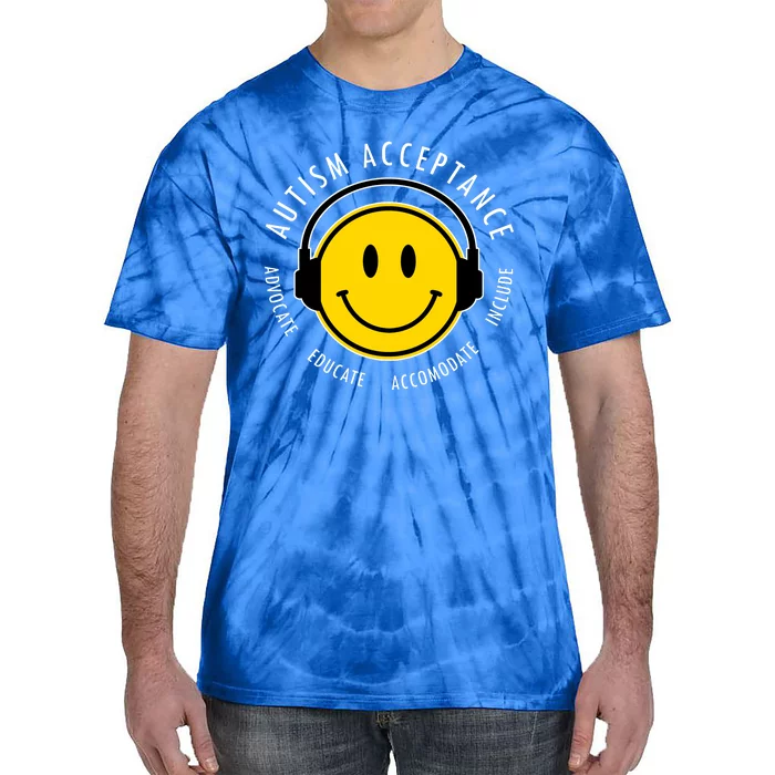 Autism Acceptance Educate Smiley Headphone Tie-Dye T-Shirt