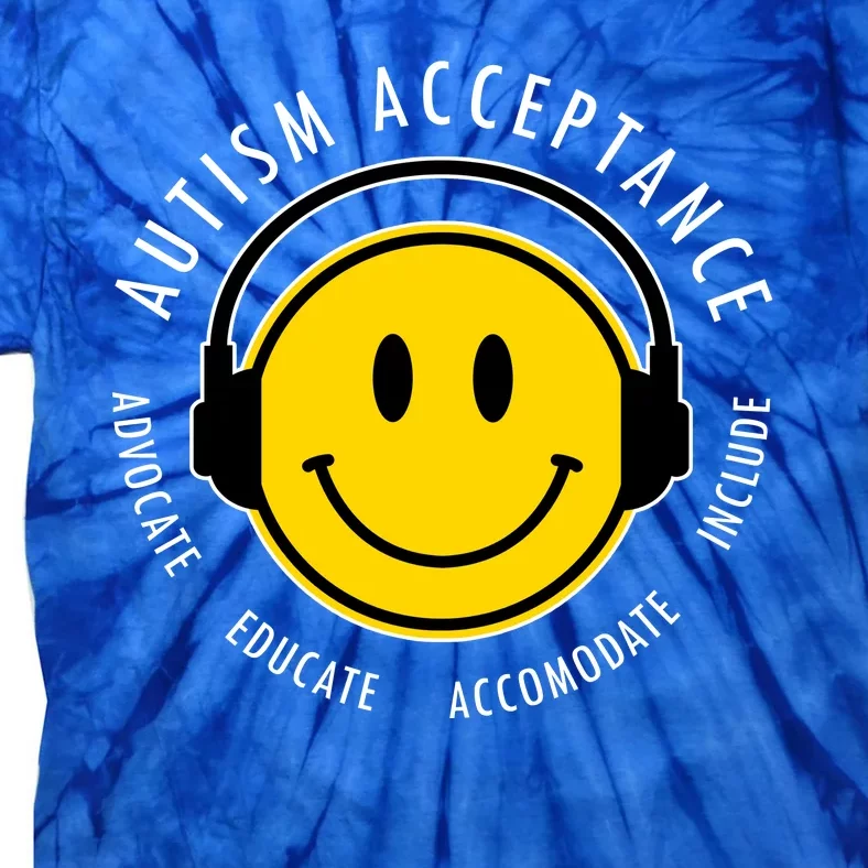 Autism Acceptance Educate Smiley Headphone Tie-Dye T-Shirt