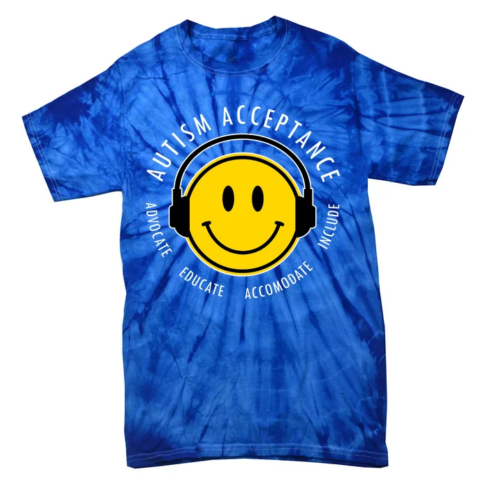 Autism Acceptance Educate Smiley Headphone Tie-Dye T-Shirt