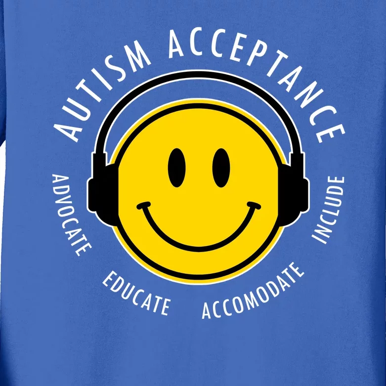 Autism Acceptance Educate Smiley Headphone Kids Long Sleeve Shirt