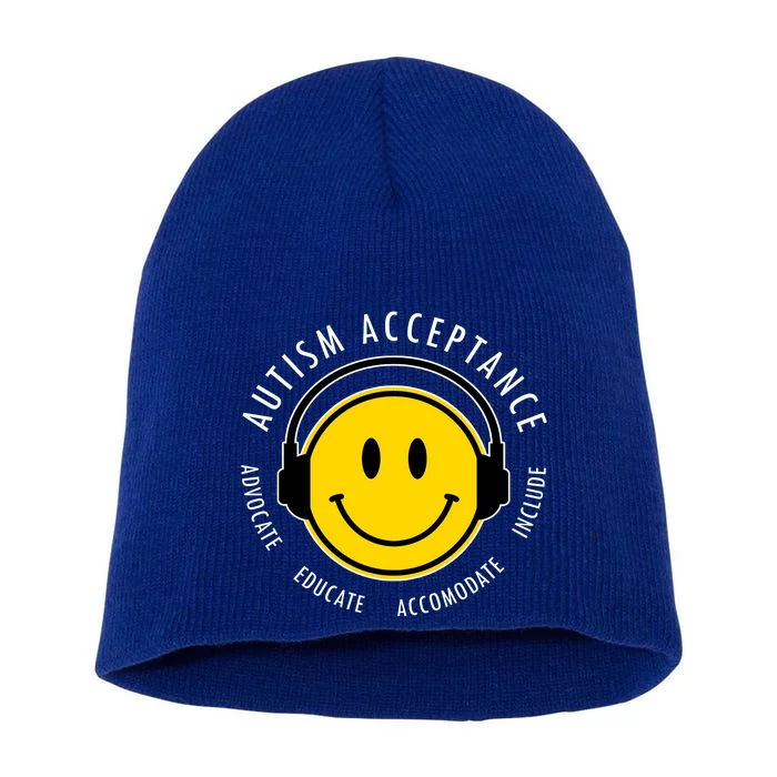 Autism Acceptance Educate Smiley Headphone Short Acrylic Beanie