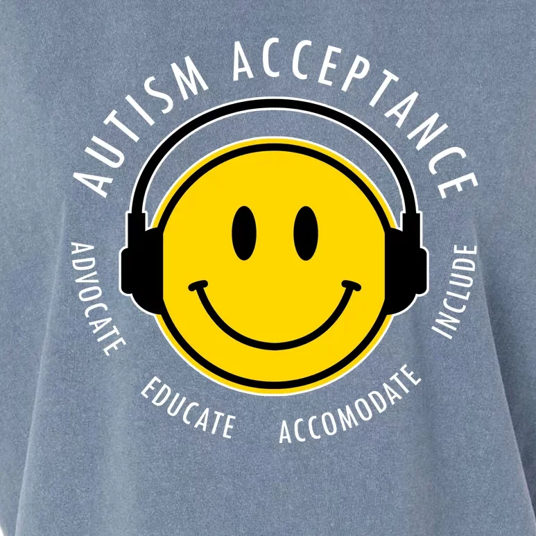 Autism Acceptance Educate Smiley Headphone Garment-Dyed Women's Muscle Tee