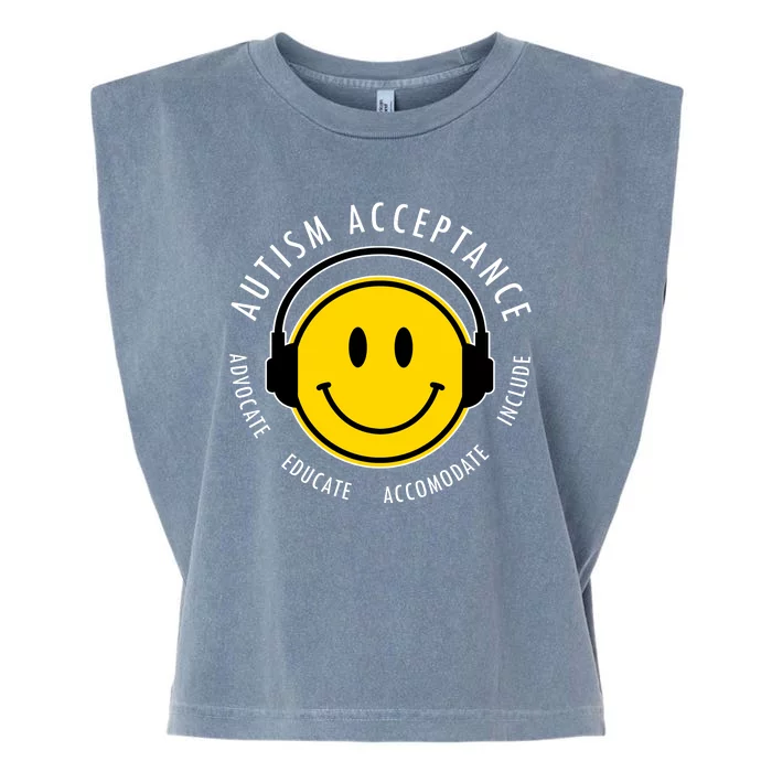 Autism Acceptance Educate Smiley Headphone Garment-Dyed Women's Muscle Tee