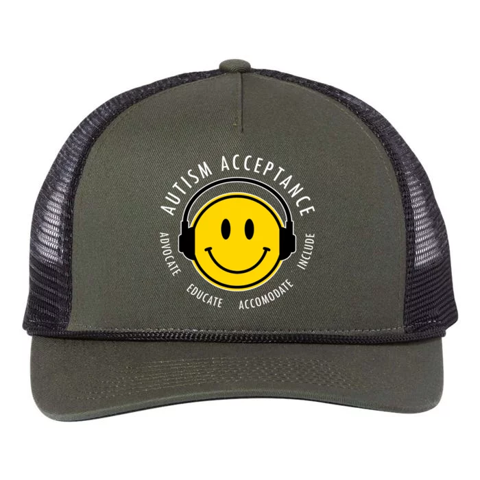 Autism Acceptance Educate Smiley Headphone Retro Rope Trucker Hat Cap