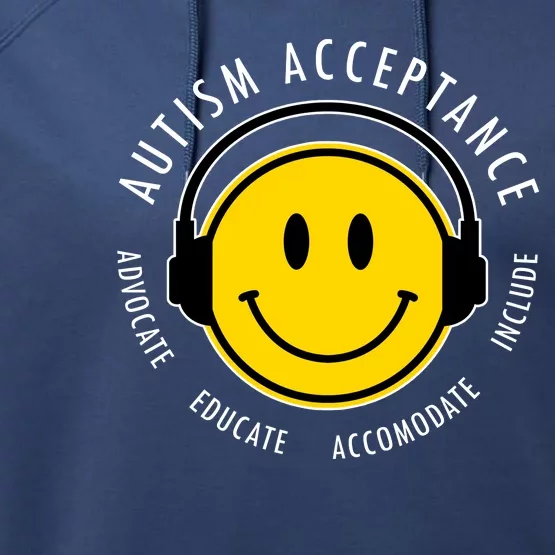 Autism Acceptance Educate Smiley Headphone Performance Fleece Hoodie