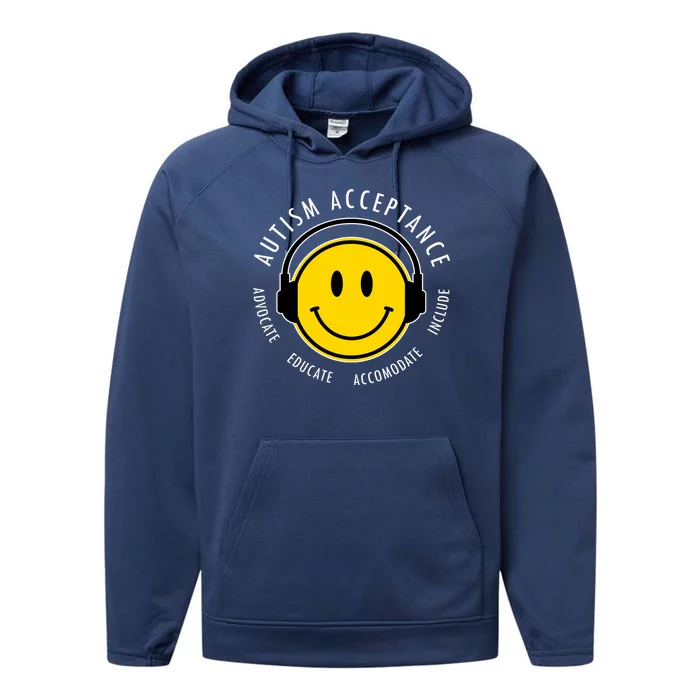 Autism Acceptance Educate Smiley Headphone Performance Fleece Hoodie