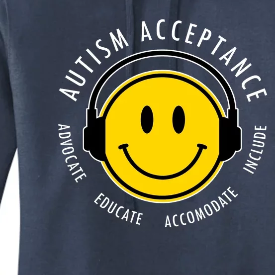 Autism Acceptance Educate Smiley Headphone Women's Pullover Hoodie