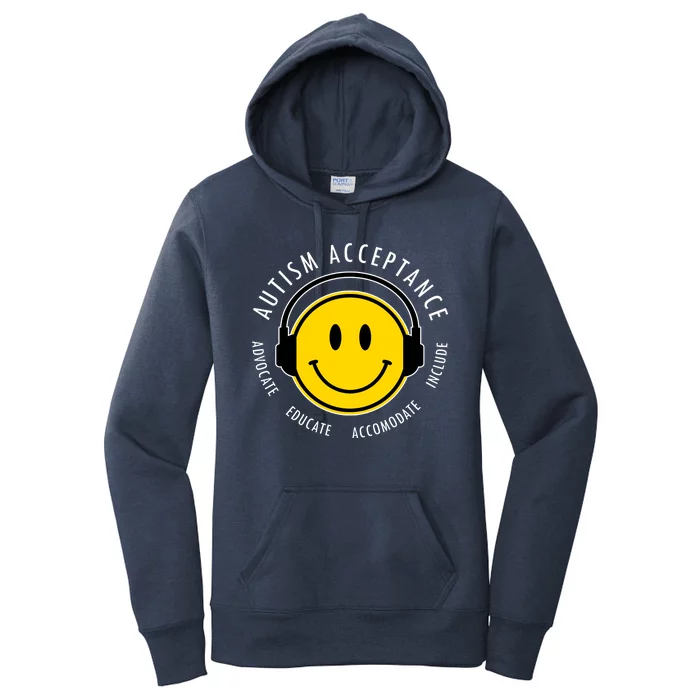 Autism Acceptance Educate Smiley Headphone Women's Pullover Hoodie