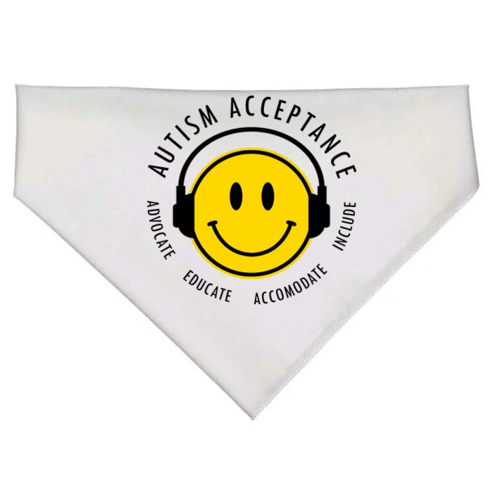 Autism Acceptance Educate Smiley Headphone USA-Made Doggie Bandana