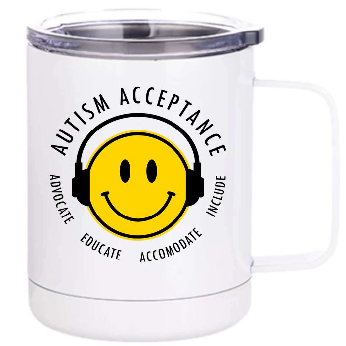 Autism Acceptance Educate Smiley Headphone Front & Back 12oz Stainless Steel Tumbler Cup