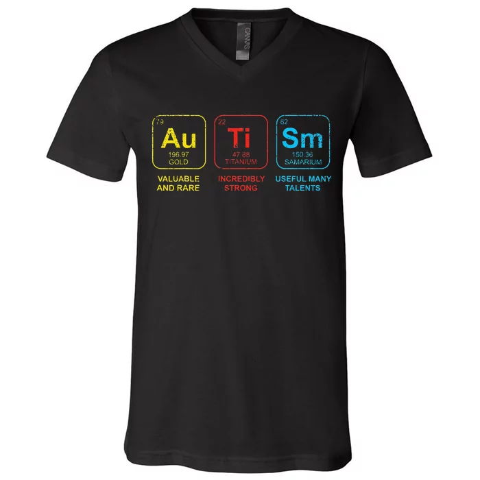 Autism Awareness  Elements Periodic Table ASD V-Neck T-Shirt