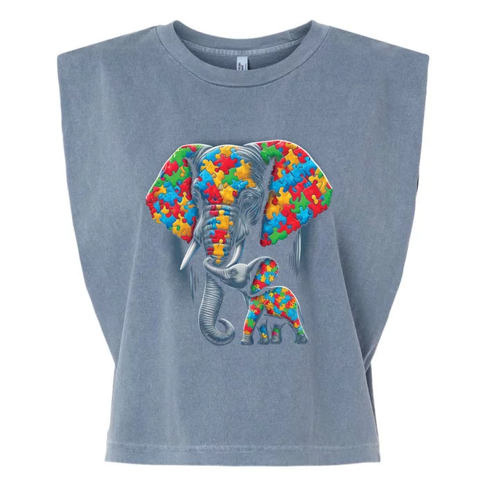 Autism Awareness Elephant Puzzles Autism Mom Support Gift Garment-Dyed Women's Muscle Tee