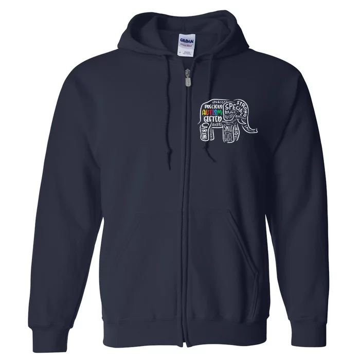 Autism Awareness Elephant Acceptance Autistic Full Zip Hoodie